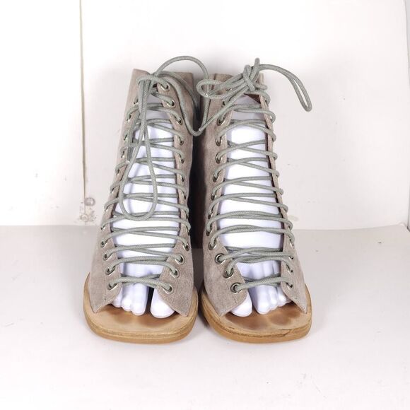 Jeffrey Campbell Women's Cors US7,5 Taupe Suede Square Toe Lace-up Ankle Booties - Picture 3 of 16